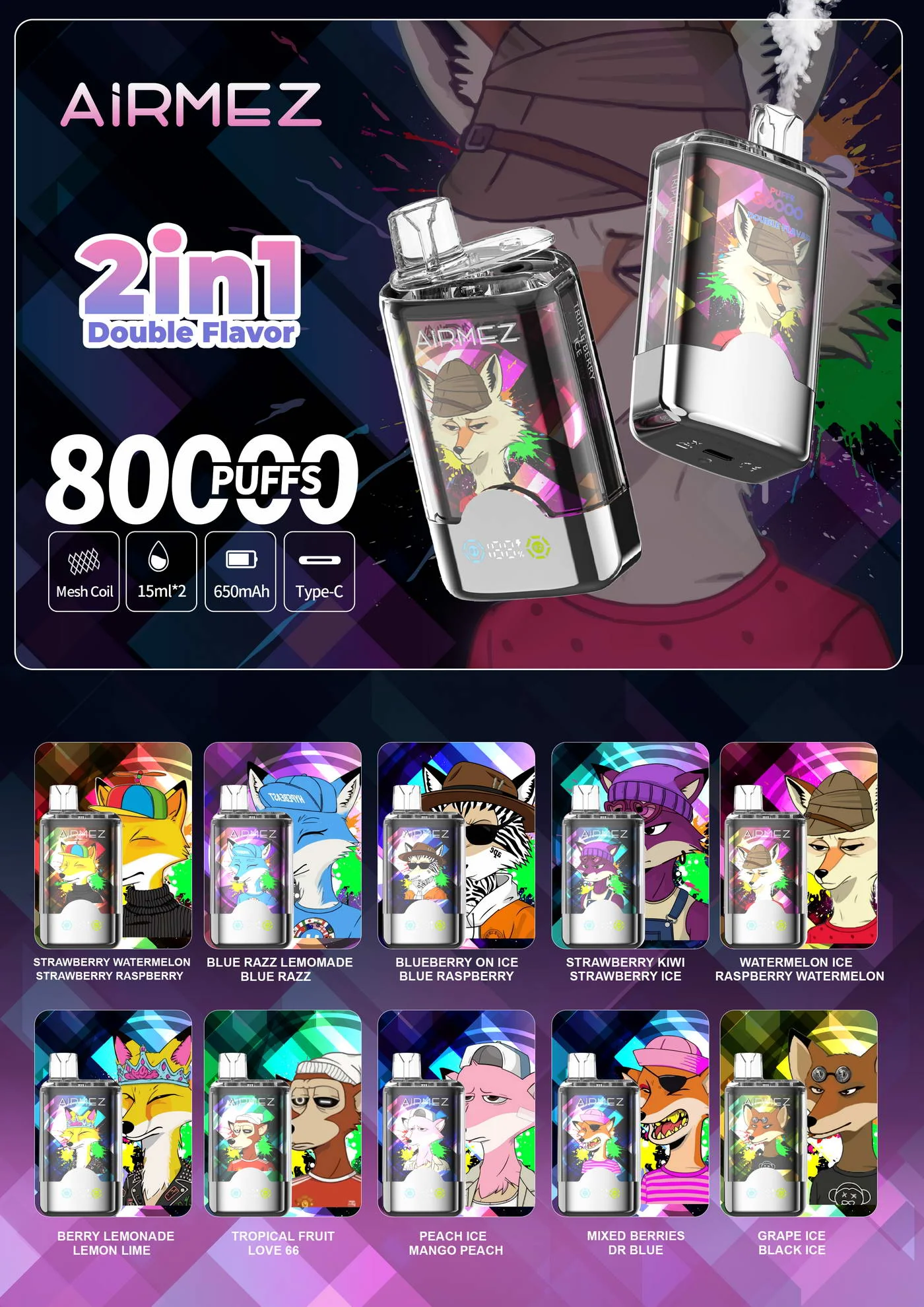 Airmez FOX 80K PUFFS 2IN1 egyszerhasználatos e-cigaretta