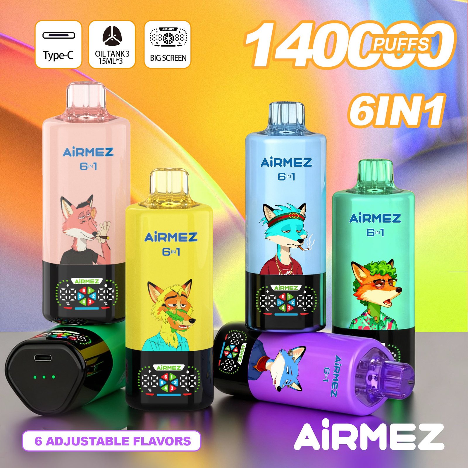 Airmez FOX 140K PUFFS 6in1 egyszerhasználatos e-cigaretta