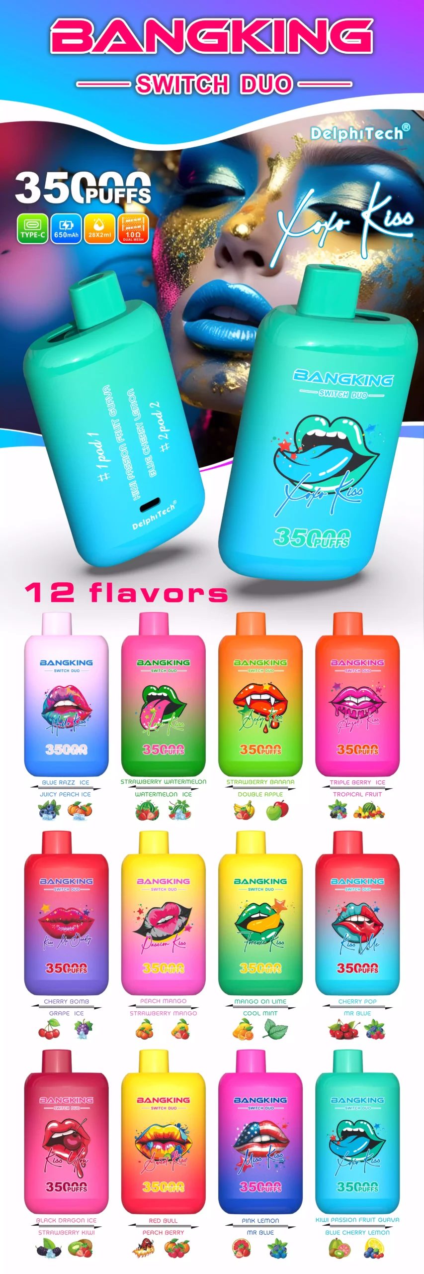 BANG KING 35K Puffs Switch Duo egyszerhasználatos e-cigaretta