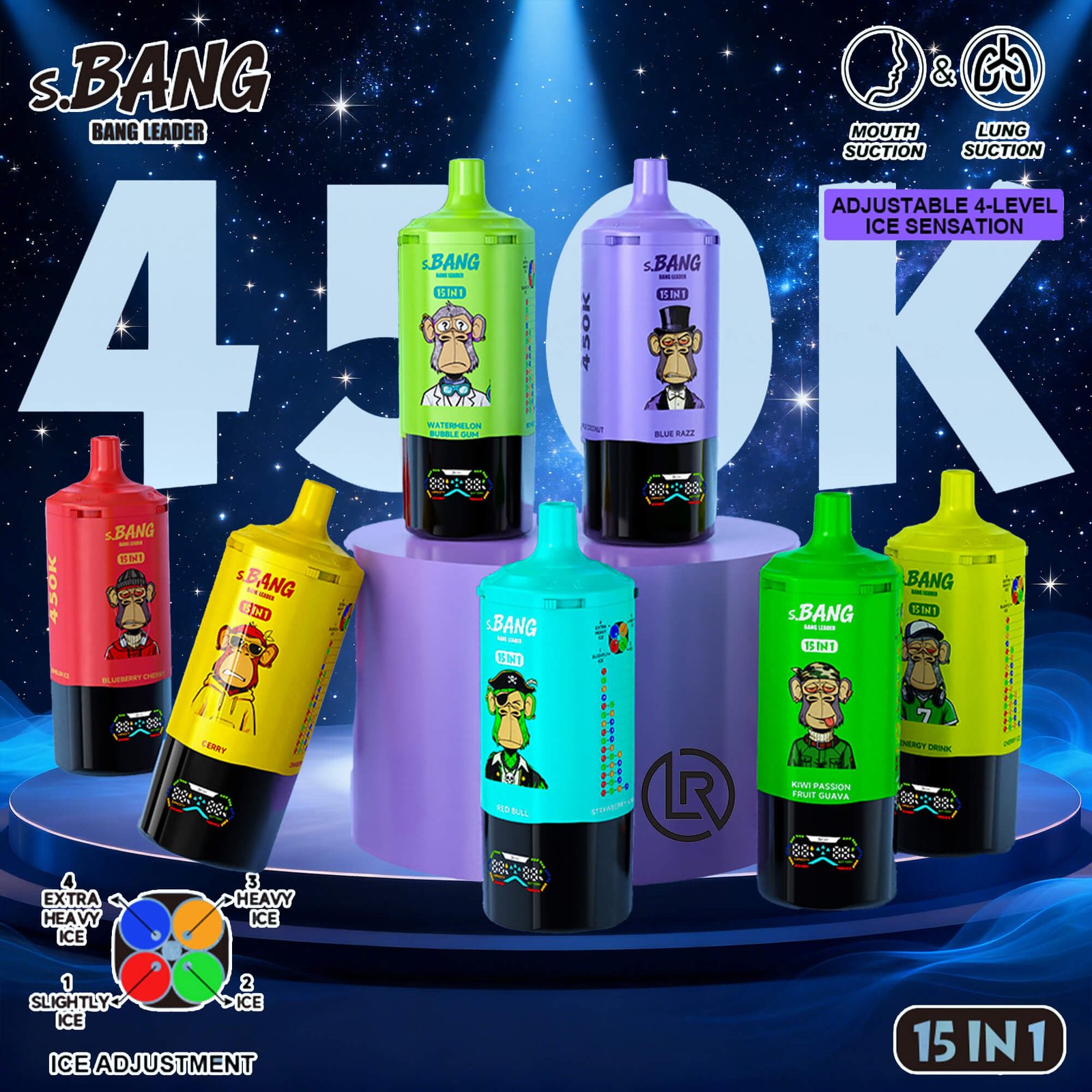 BANG Leader 450K Puffs 15IN1 eldobható vape intelligens LED kijelzővel 20mg TPD megfelelő