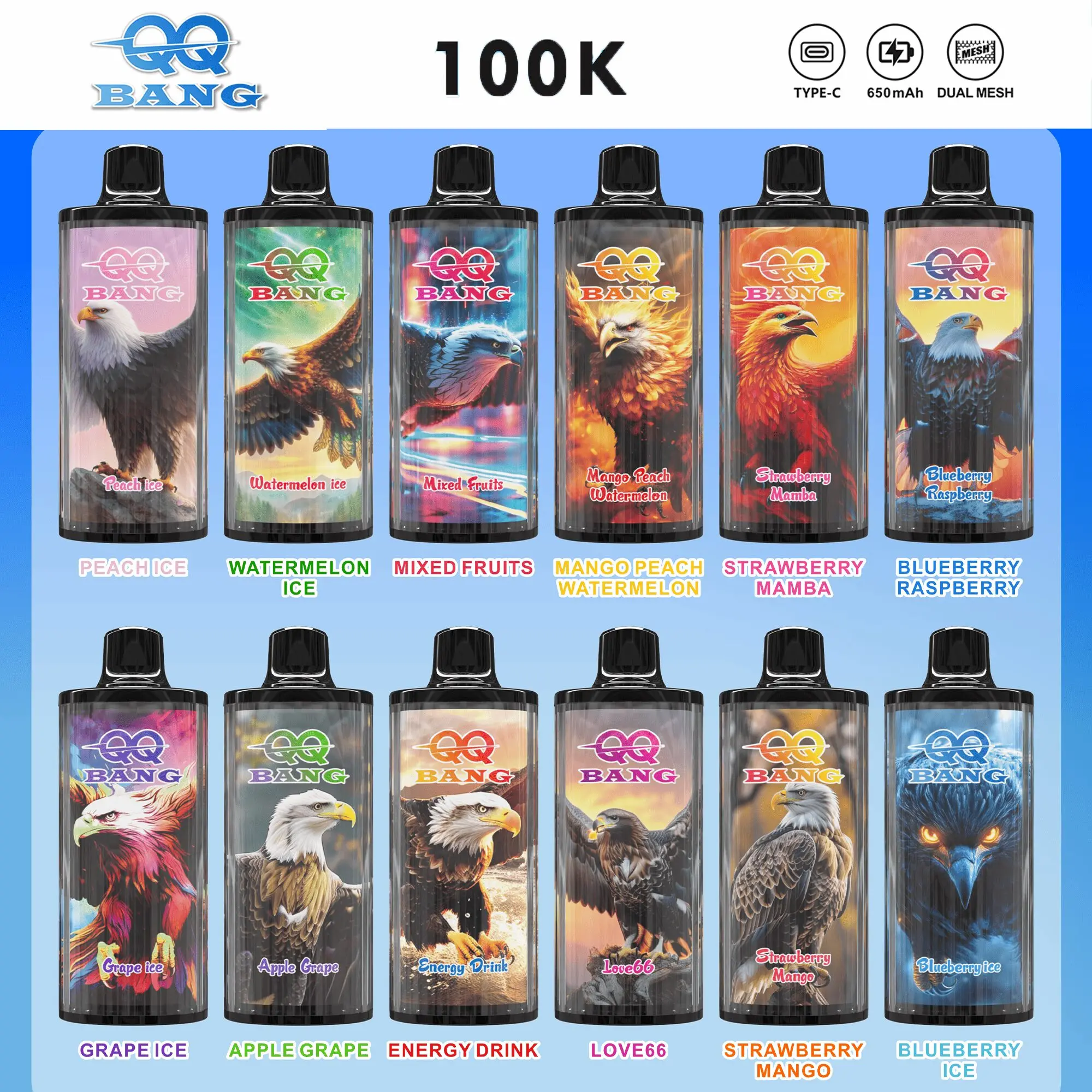QQbang 100K eldobható vape 100.000 puff 12 íz TPD megfelelő
